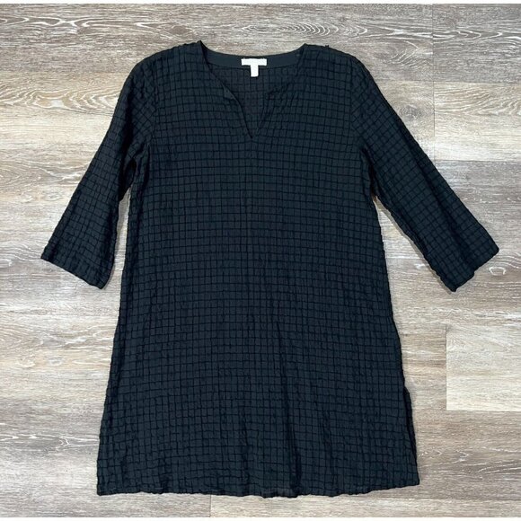 Eileen Fisher Sz XS Black Grid Texture Organic Cotton Voile Tunic Top $218 RARE - Picture 6 of 12